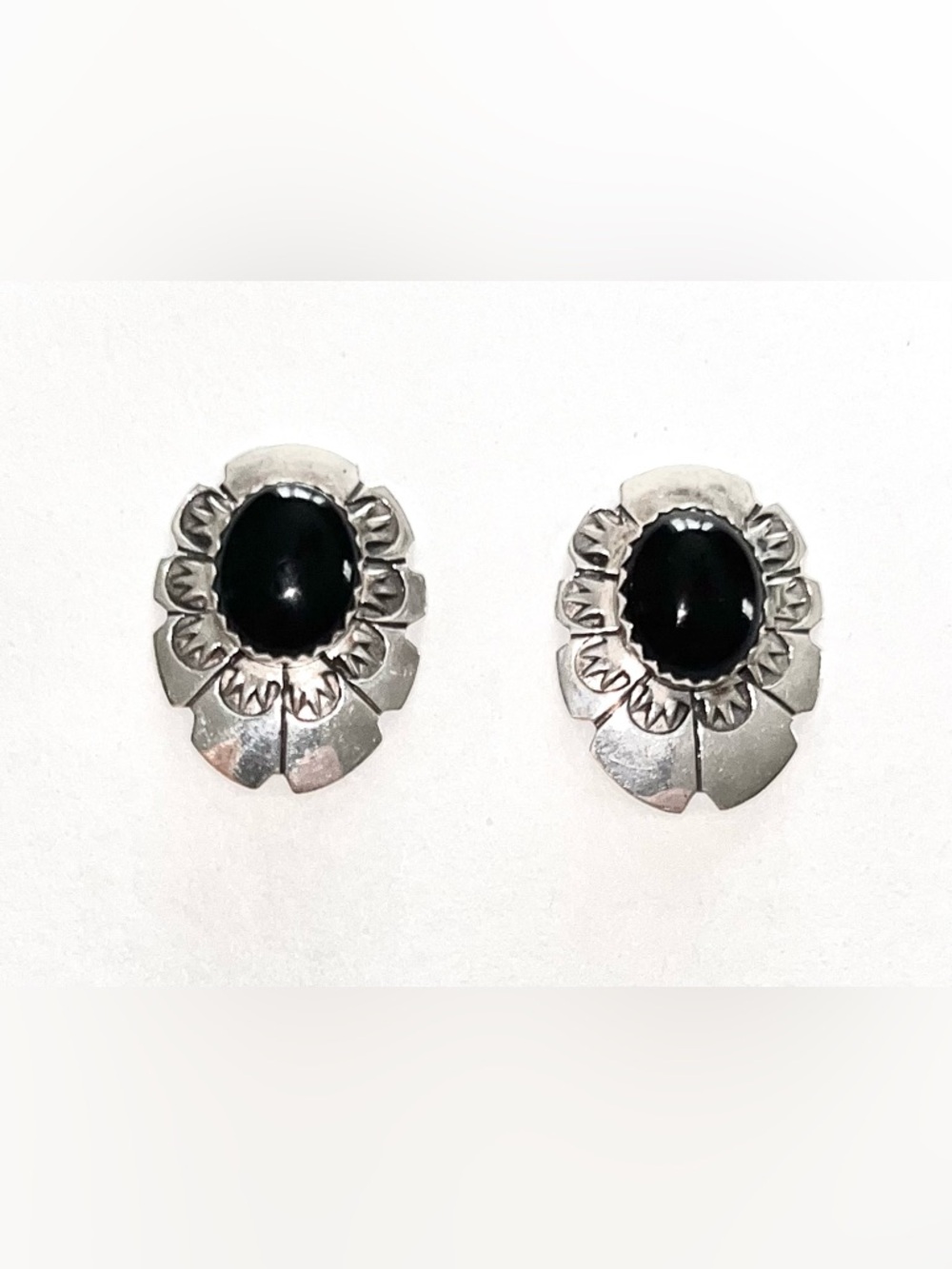 Vtg. Silver Native American Earrings w/ Black Onyx Stones - Posts